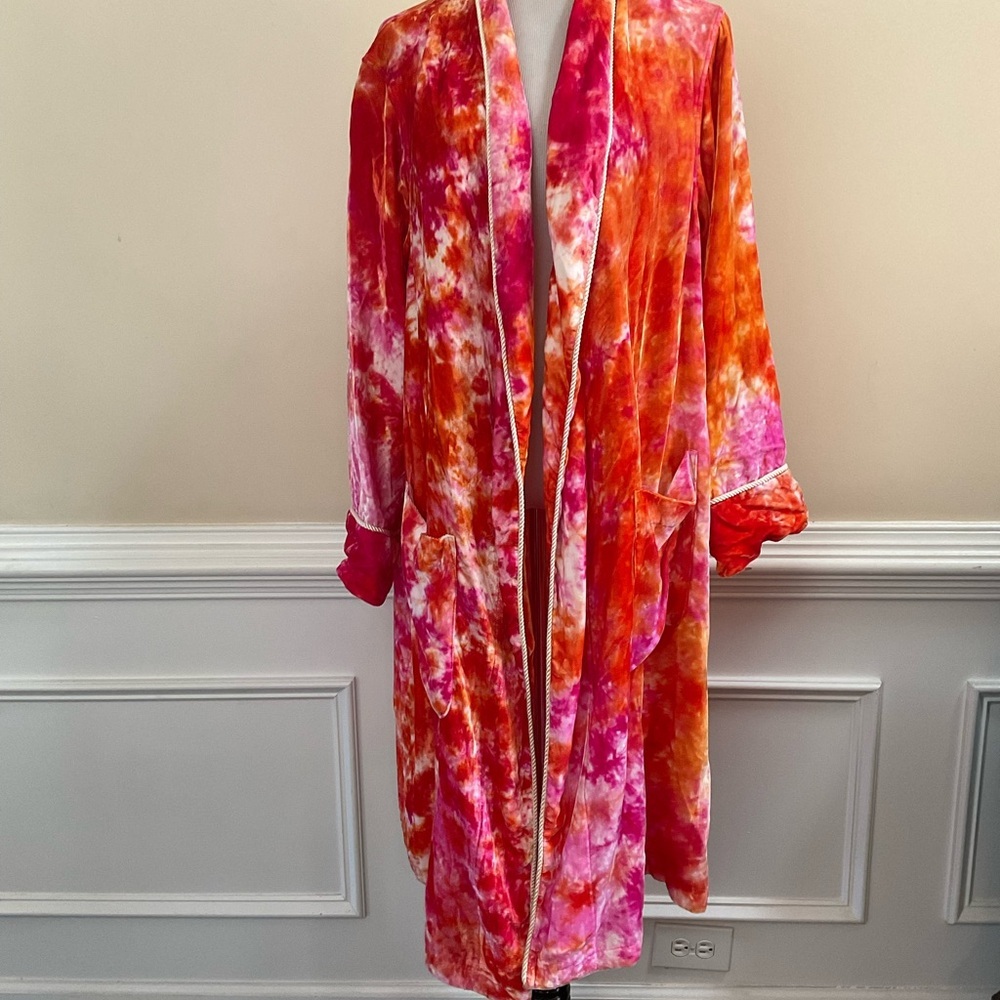 Todd Oldham Vintage Eclectic Tie Dye Vibrant Plush Long Robe One Size NO BELT